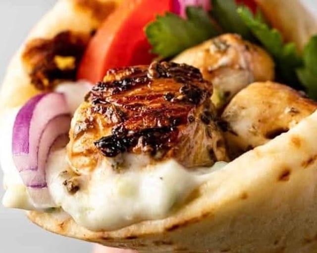 Saffron Chicken Kabob Pita.