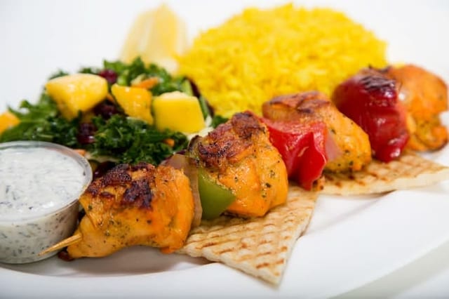 Saffron Chicken Kabob Bowl.